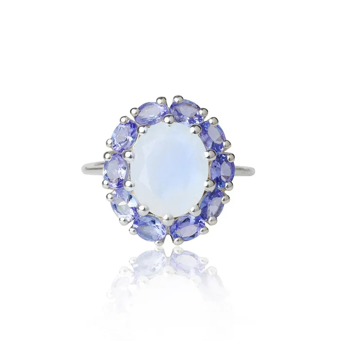 640 Ct Moonstone Tanzanite Cluster Ring 10kt White Gold Jewelry YoTreasure Rings 640 Ct Moonstone Tanzanite Cluster Ring 10kt White Gold Jewelry YoTreasure Rings