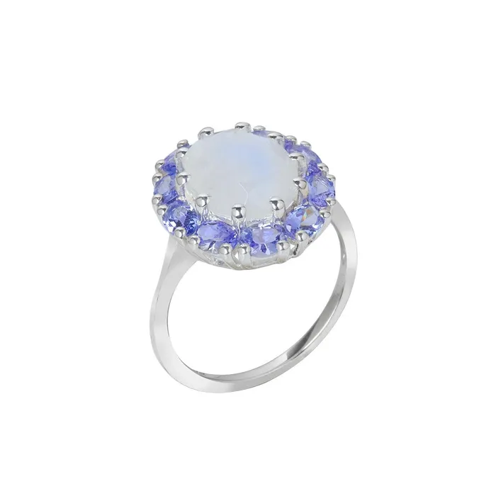640 Ct Moonstone Tanzanite Cluster Ring 10kt White Gold Jewelry YoTreasure Rings 640 Ct Moonstone Tanzanite Cluster Ring 10kt White Gold Jewelry YoTreasure Rings