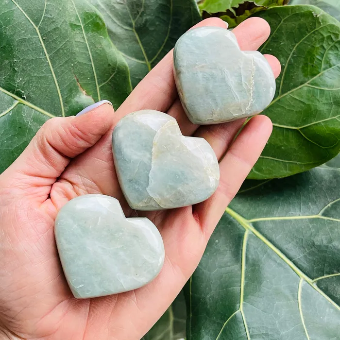 Aquamarine Heart Palm Stone Sarah Belle Necklaces