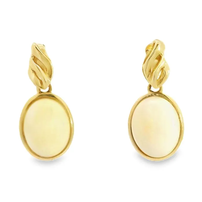 Australian Light Opal 205 Carat Earrings Set in 14 Karat Yellow Gold Australian Opal Cutters Earrings