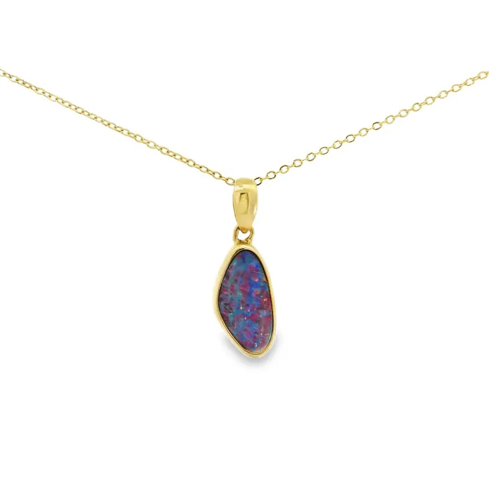 Australian Opal Cutters PreStyled Sets Australian Opal Doublet Pendant set in 14K Yellow Gold Australian Opal Cutters PreStyled Sets Australian Opal Doublet Pendant set in 14K Yellow Gold