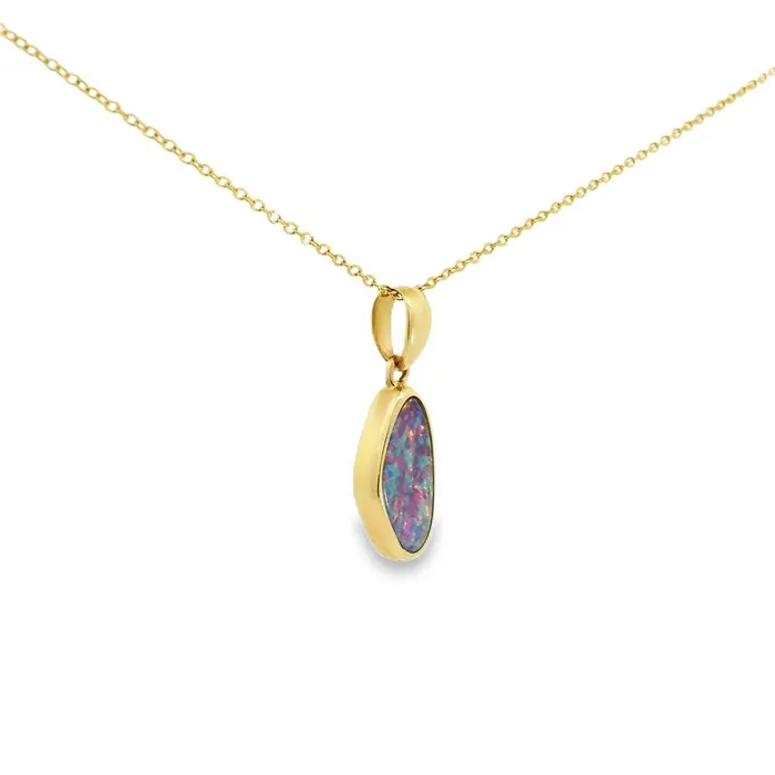 Australian Opal Cutters PreStyled Sets Australian Opal Doublet Pendant set in 14K Yellow Gold Australian Opal Cutters PreStyled Sets Australian Opal Doublet Pendant set in 14K Yellow Gold