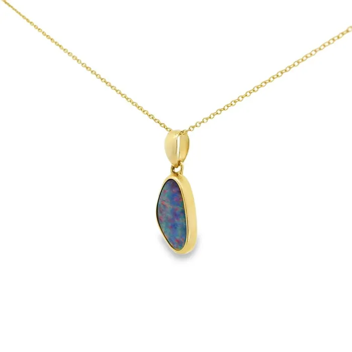 Australian Opal Cutters PreStyled Sets Australian Opal Doublet Pendant set in 14K Yellow Gold Australian Opal Cutters PreStyled Sets Australian Opal Doublet Pendant set in 14K Yellow Gold