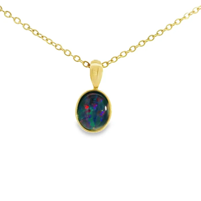 Australian Opal Triplet Pendant set in 14K Yellow Gold Australian Opal Cutters PreStyled Sets