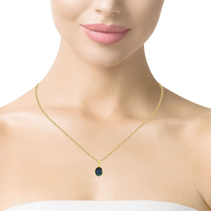 Australian Opal Triplet Pendant set in 14K Yellow Gold Australian Opal Cutters PreStyled Sets