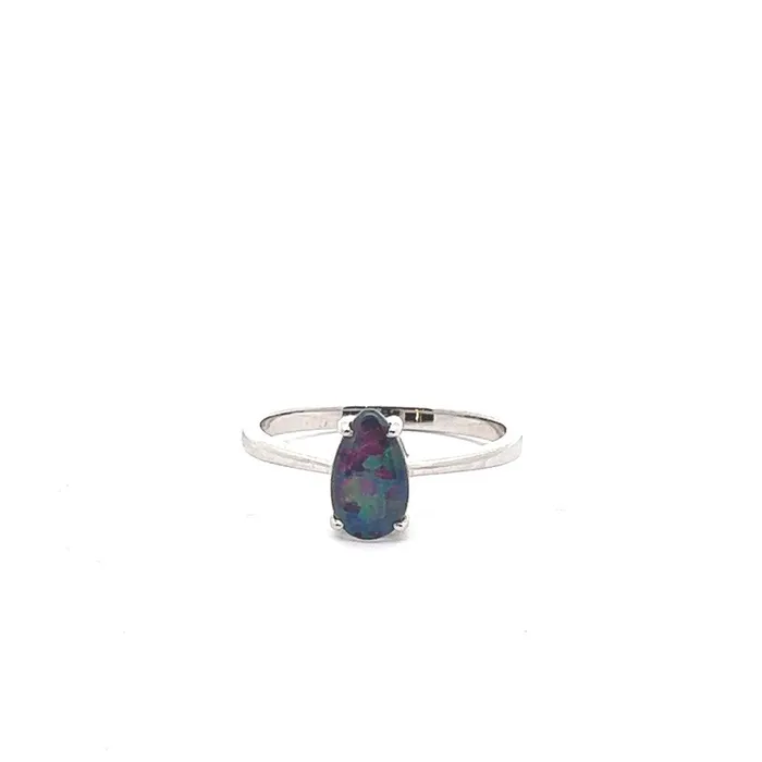 Australian Triplet Opal 10 x 5 mm Ring Set in Sterling Silver Australian Opal Cutters Rings Australian Triplet Opal 10 x 5 mm Ring Set in Sterling Silver Australian Opal Cutters Rings