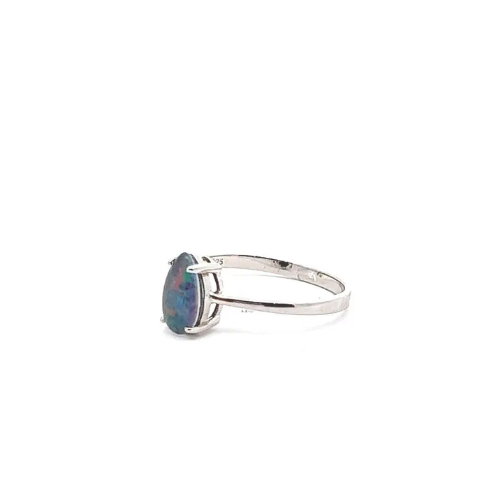 Australian Triplet Opal 10 x 5 mm Ring Set in Sterling Silver Australian Opal Cutters Rings Australian Triplet Opal 10 x 5 mm Ring Set in Sterling Silver Australian Opal Cutters Rings
