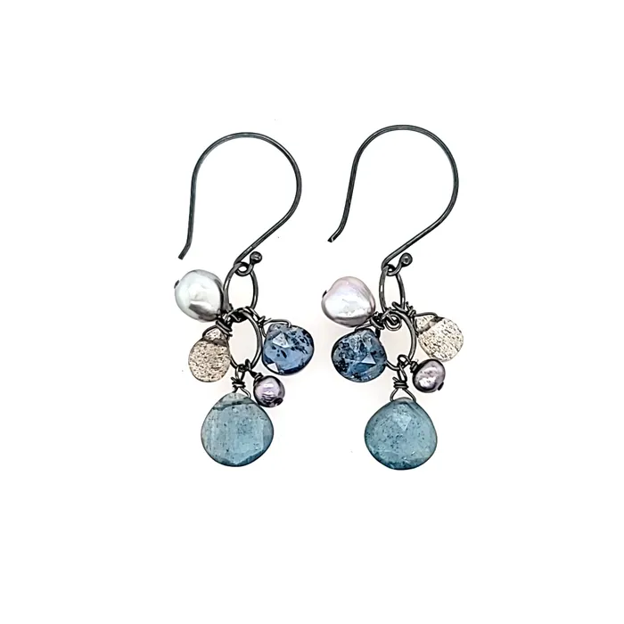 AVF Oxidized Moss Aqua Pearl Labradorite Blue Topaz Cluster Earrings SI1224 AVF Earrings AVF Oxidized Moss Aqua Pearl Labradorite Blue Topaz Cluster Earrings SI1224 AVF Earrings