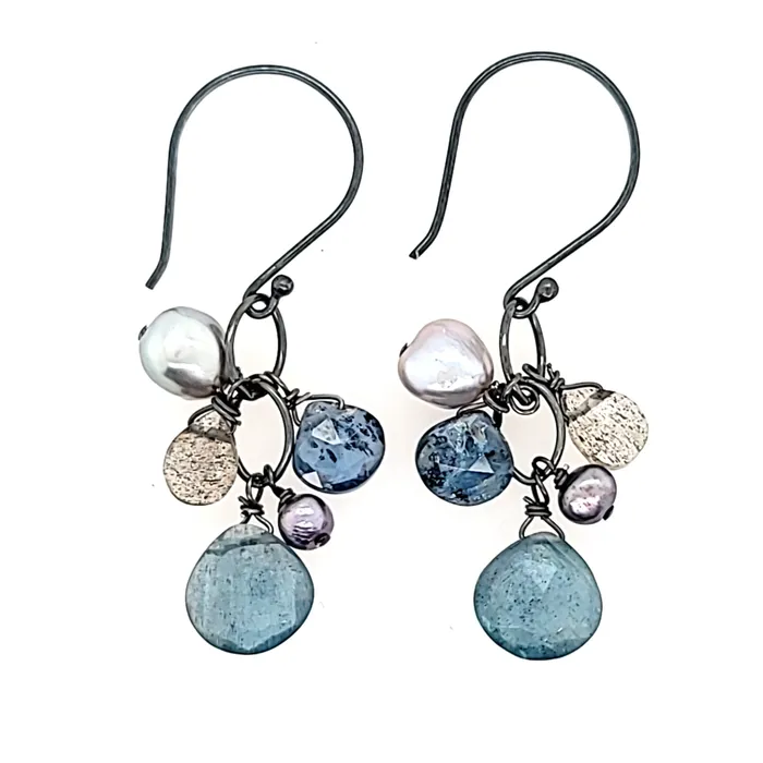 AVF Oxidized Moss Aqua Pearl Labradorite Blue Topaz Cluster Earrings SI1224 AVF Earrings AVF Oxidized Moss Aqua Pearl Labradorite Blue Topaz Cluster Earrings SI1224 AVF Earrings