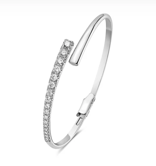 Bassali Bracelets 14k White Gold Graduating Diamond Asymmetrical Bypass Bangle Bracelet I7407 Bassali Bracelets 14k White Gold Graduating Diamond Asymmetrical Bypass Bangle Bracelet I7407