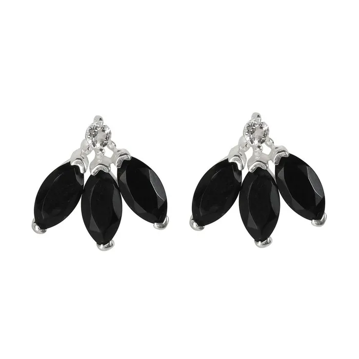 Black Onyx White Topaz Solid 925 Sterling Silver half flower Stud Earrings YoTreasure Earrings Black Onyx White Topaz Solid 925 Sterling Silver half flower Stud Earrings YoTreasure Earrings