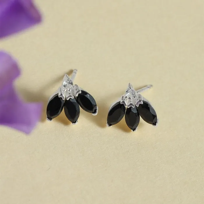 Black Onyx White Topaz Solid 925 Sterling Silver half flower Stud Earrings YoTreasure Earrings Black Onyx White Topaz Solid 925 Sterling Silver half flower Stud Earrings YoTreasure Earrings
