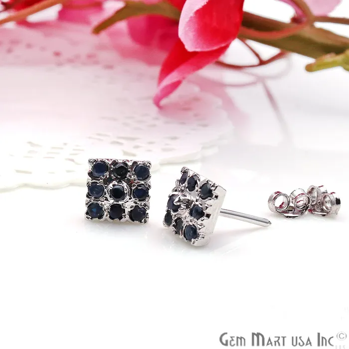 Black Sapphire 10mm Sterling Silver Square Shape Stud Earring GemMartUSA Earrings