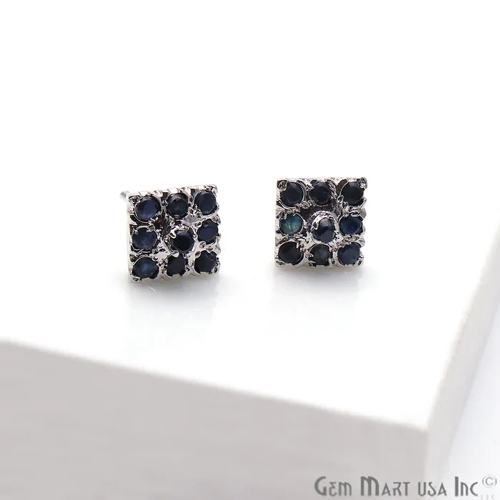 Black Sapphire 10mm Sterling Silver Square Shape Stud Earring GemMartUSA Earrings