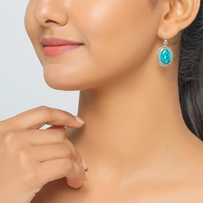 Blue Copper Turquoise Solid 925 Sterling Silver Dangle Earrings Jewelry YoTreasure Earrings