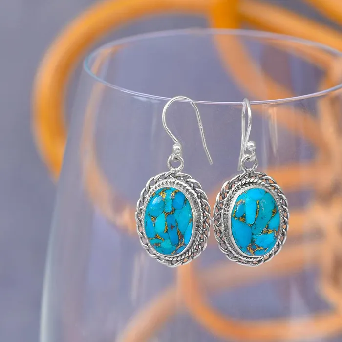 Blue Copper Turquoise Solid 925 Sterling Silver Dangle Earrings Jewelry YoTreasure Earrings
