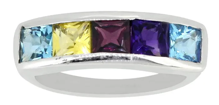 Blue Topaz Multi Gemstone Solid 925 Sterling Silver Eternity Band Ring Jewelry YoTreasure Rings