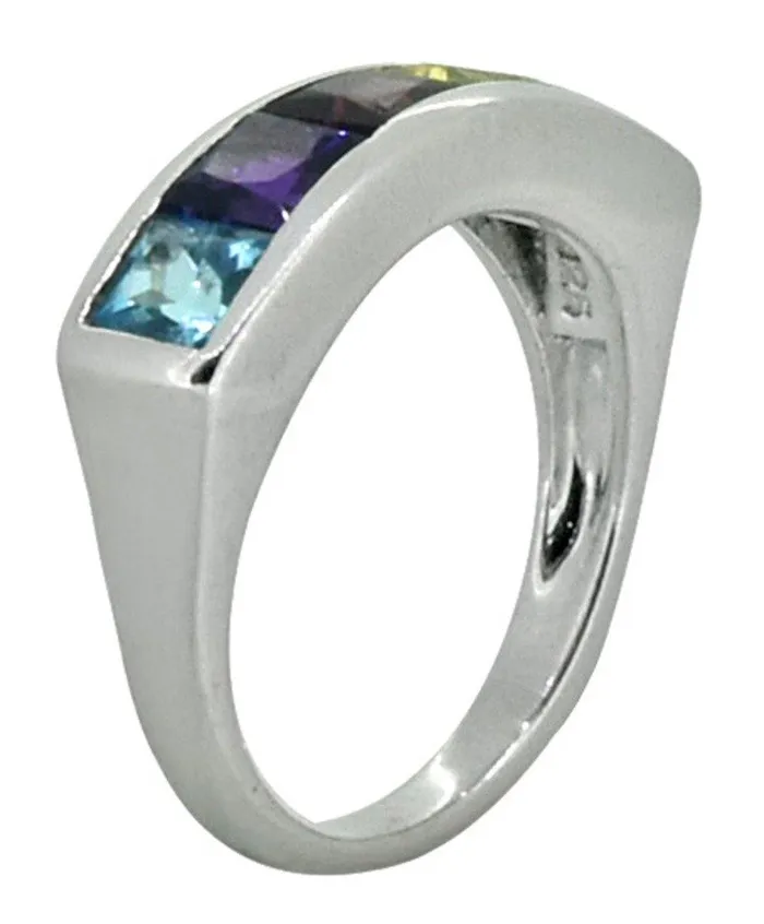 Blue Topaz Multi Gemstone Solid 925 Sterling Silver Eternity Band Ring Jewelry YoTreasure Rings