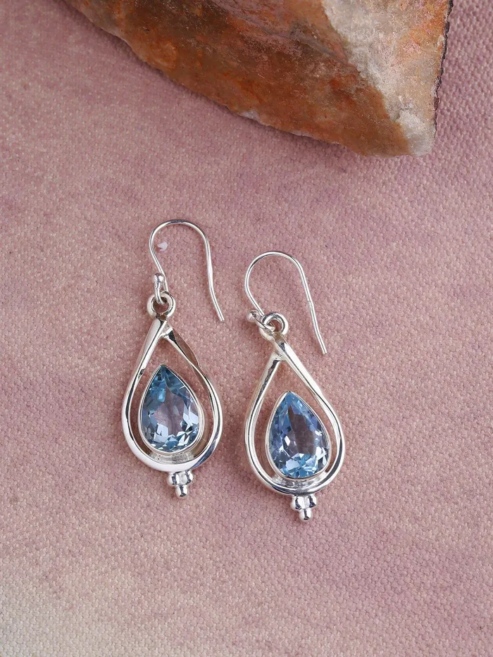 Blue Topaz Solid 925 Sterling Silver Dangle Earrings YoTreasure Earrings