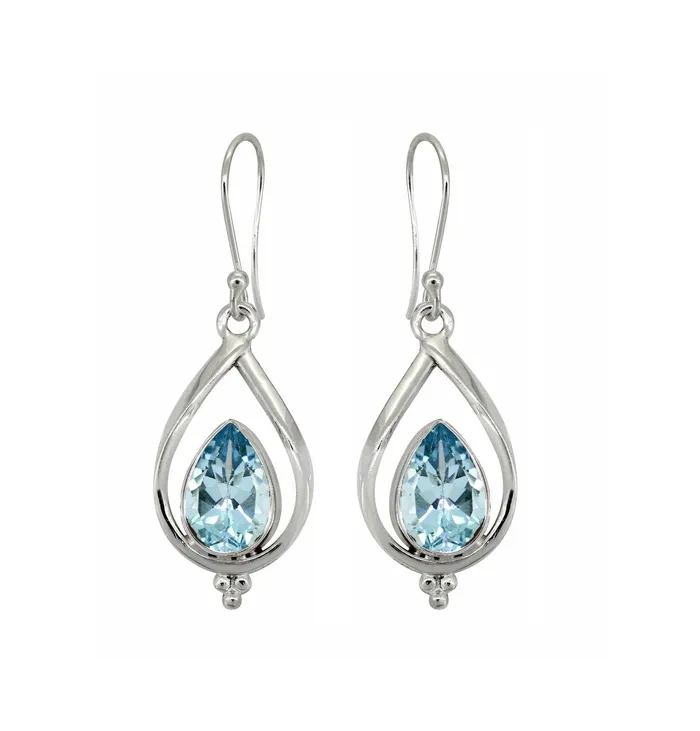 Blue Topaz Solid 925 Sterling Silver Dangle Earrings YoTreasure Earrings