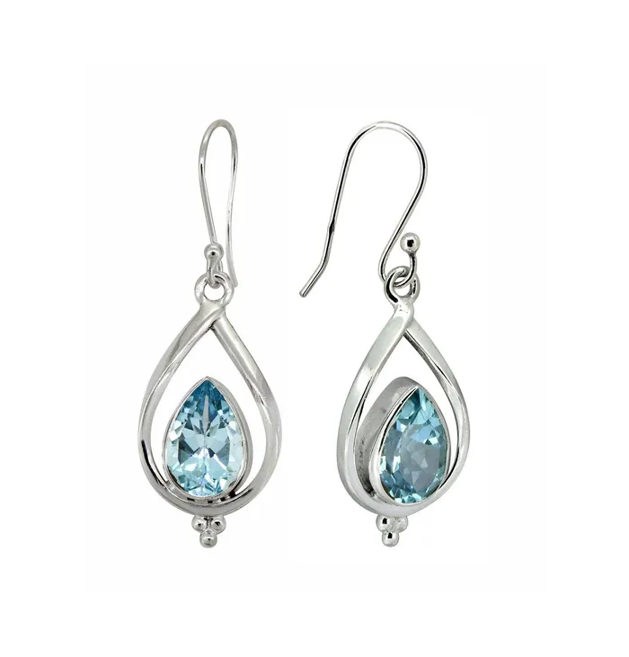 Blue Topaz Solid 925 Sterling Silver Dangle Earrings YoTreasure Earrings
