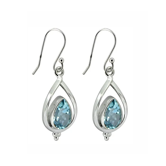 Blue Topaz Solid 925 Sterling Silver Dangle Earrings YoTreasure Earrings