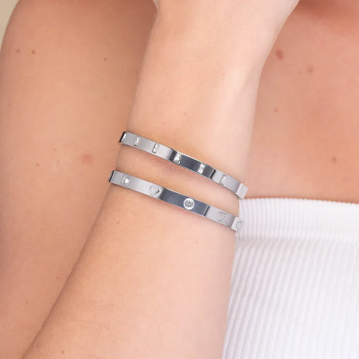 Bracelets Camile Stone Heart Zirconia Hinged Bangle Bracelet