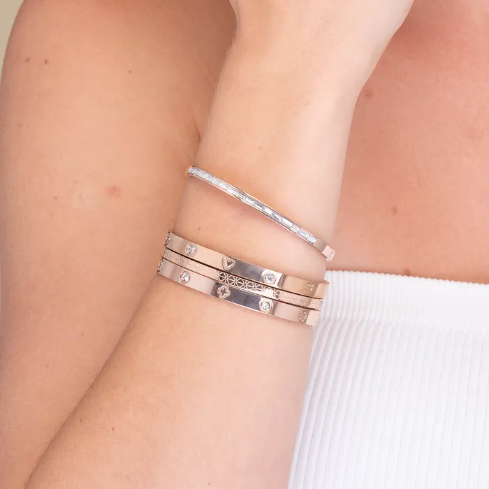 Bracelets Camile Stone Heart Zirconia Hinged Bangle Bracelet