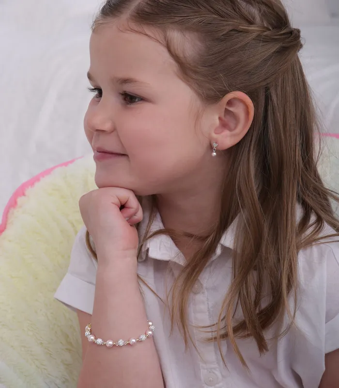 Bracelets Cherished Moments Sterling Silver Pink Pearl and Stardust Bracelet for Kids Toddlers and Girls