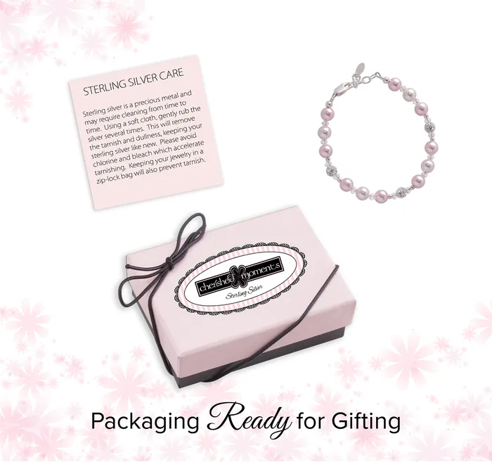 Bracelets Cherished Moments Sterling Silver Pink Pearl and Stardust Bracelet for Kids Toddlers and Girls