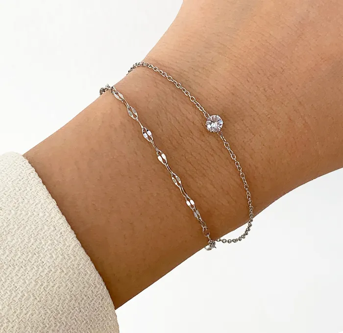 Bracelets Mai Dsire BIJOU SILVER DAINTY DUO SOLITAIRE BRACELET SAMPLE