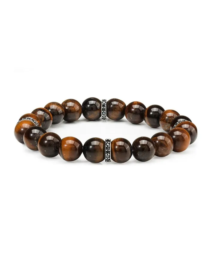 Bracelets YoTreasure Red Tiger Eye Black Spinel 925 Sterling Silver Stretchable Beads Bracelet 7 For Mens Jewelry Bracelets YoTreasure Red Tiger Eye Black Spinel 925 Sterling Silver Stretchable Beads Bracelet 7 For Mens Jewelry