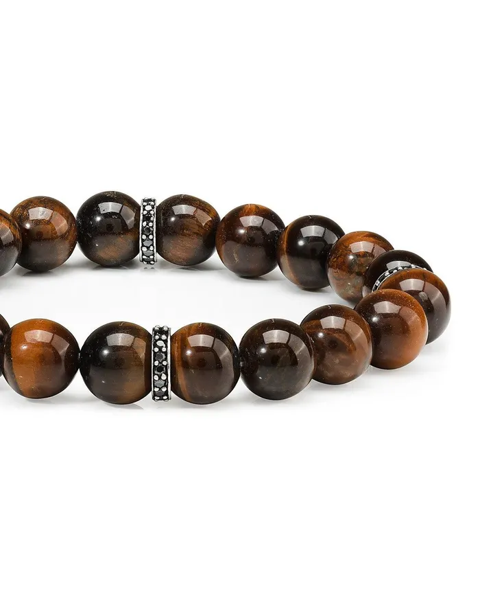 Bracelets YoTreasure Red Tiger Eye Black Spinel 925 Sterling Silver Stretchable Beads Bracelet 7 For Mens Jewelry