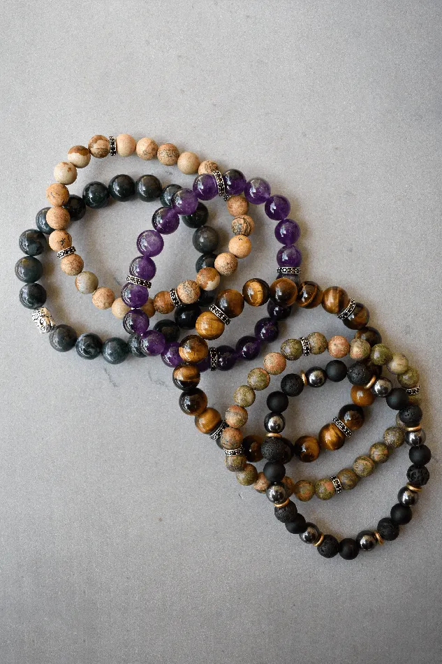 Bracelets YoTreasure Red Tiger Eye Black Spinel 925 Sterling Silver Stretchable Beads Bracelet 7 For Mens Jewelry