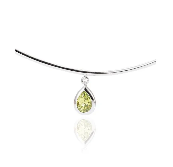 Breuning Necklaces Rhodium Plated Sterling Silver Curved Bar Necklace w Pear Shaped Peridot Drop I8886 Breuning Necklaces Rhodium Plated Sterling Silver Curved Bar Necklace w Pear Shaped Peridot Drop I8886