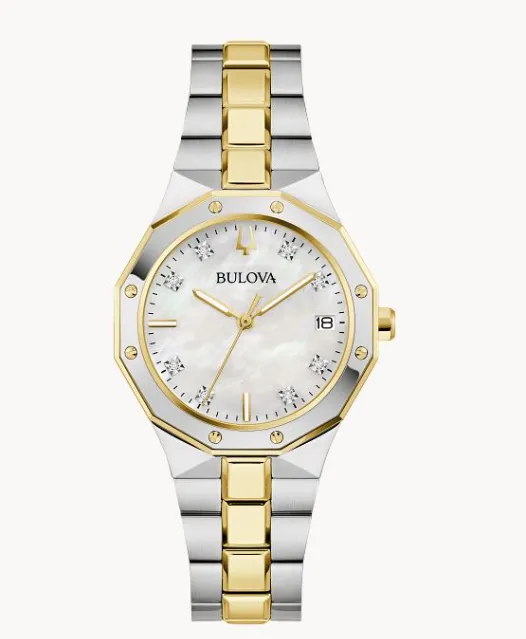 Bulova Rings Bulova Prestige Two Tone Mother of Pearl Womens Watch I9180