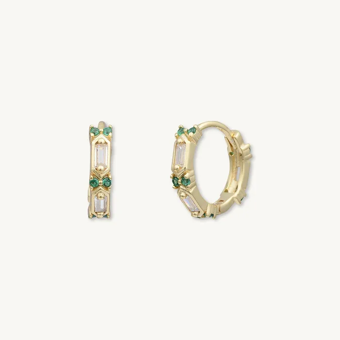 Camile Stone Earrings Emerald Zirconia Huggie Earrings