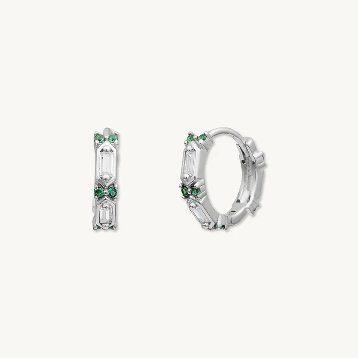 Camile Stone Earrings Emerald Zirconia Huggie Earrings