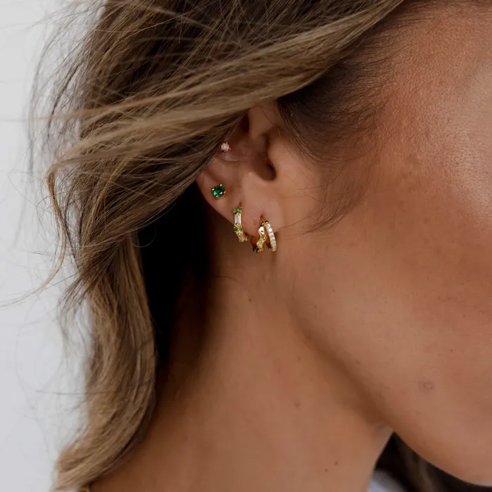 Camile Stone Earrings Emerald Zirconia Huggie Earrings