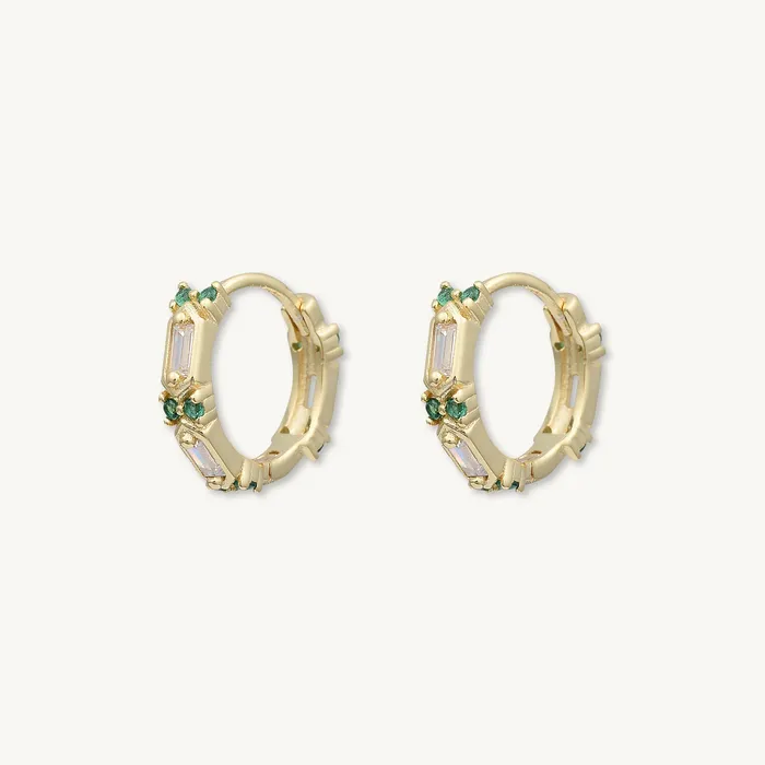 Camile Stone Earrings Emerald Zirconia Huggie Earrings