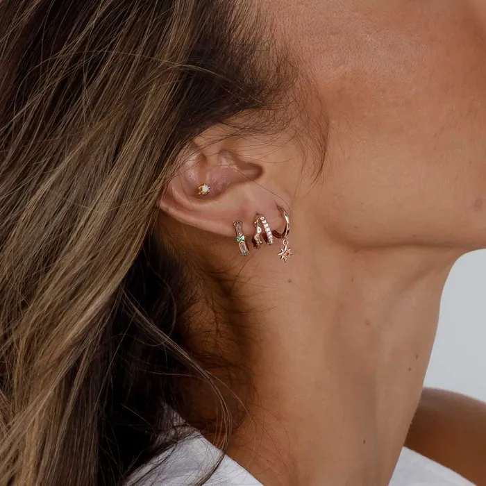 Camile Stone Earrings Emerald Zirconia Huggie Earrings