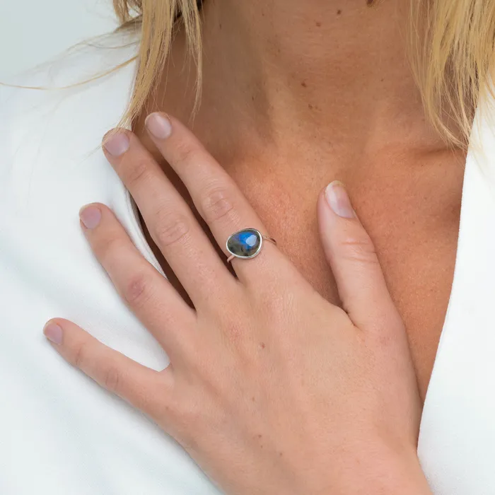 Camile Stone Rings Black Moonstone Oval Statement Open Ring Camile Stone Rings Black Moonstone Oval Statement Open Ring