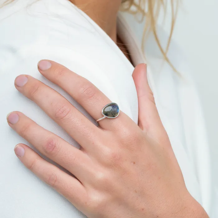 Camile Stone Rings Black Moonstone Oval Statement Open Ring Camile Stone Rings Black Moonstone Oval Statement Open Ring
