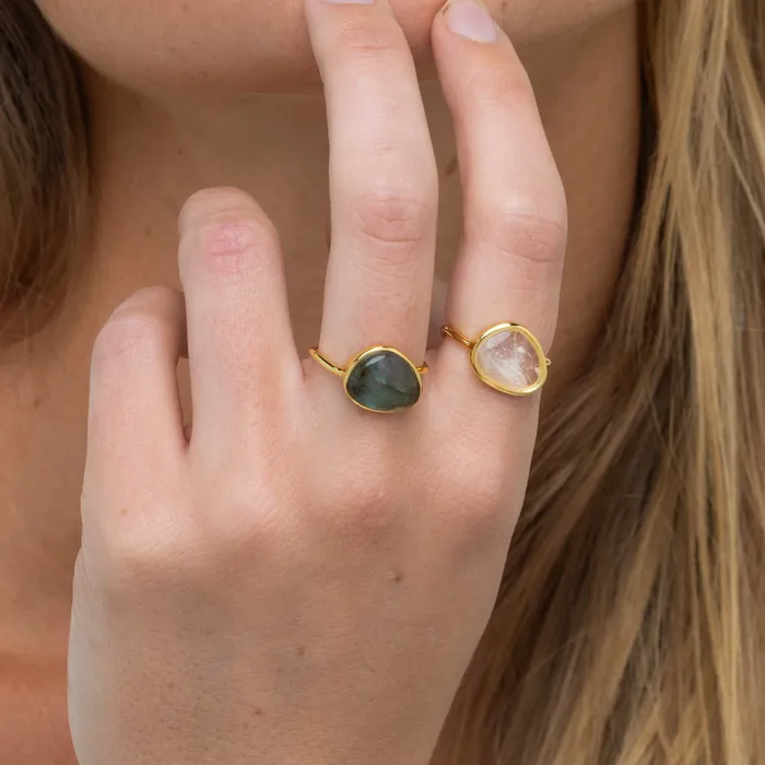 Camile Stone Rings Black Moonstone Oval Statement Open Ring Camile Stone Rings Black Moonstone Oval Statement Open Ring
