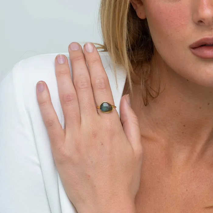 Camile Stone Rings Black Moonstone Oval Statement Open Ring Camile Stone Rings Black Moonstone Oval Statement Open Ring