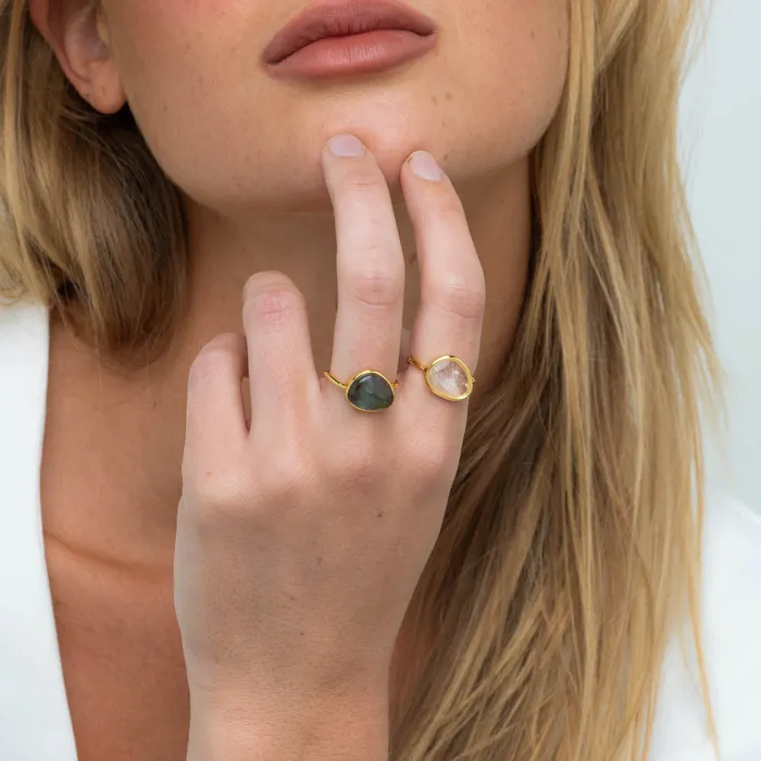 Camile Stone Rings Black Moonstone Oval Statement Open Ring Camile Stone Rings Black Moonstone Oval Statement Open Ring