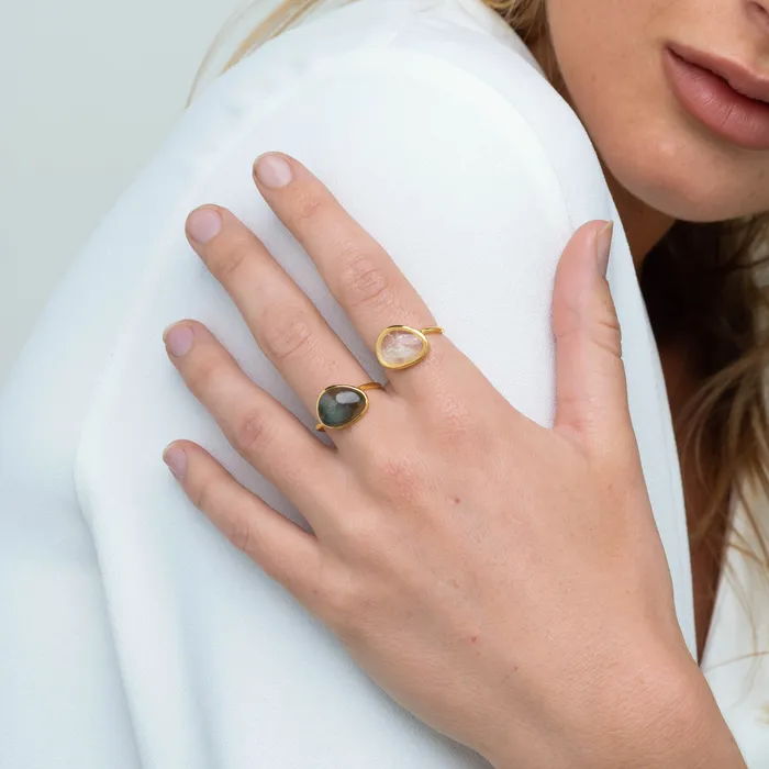Camile Stone Rings Black Moonstone Oval Statement Open Ring Camile Stone Rings Black Moonstone Oval Statement Open Ring