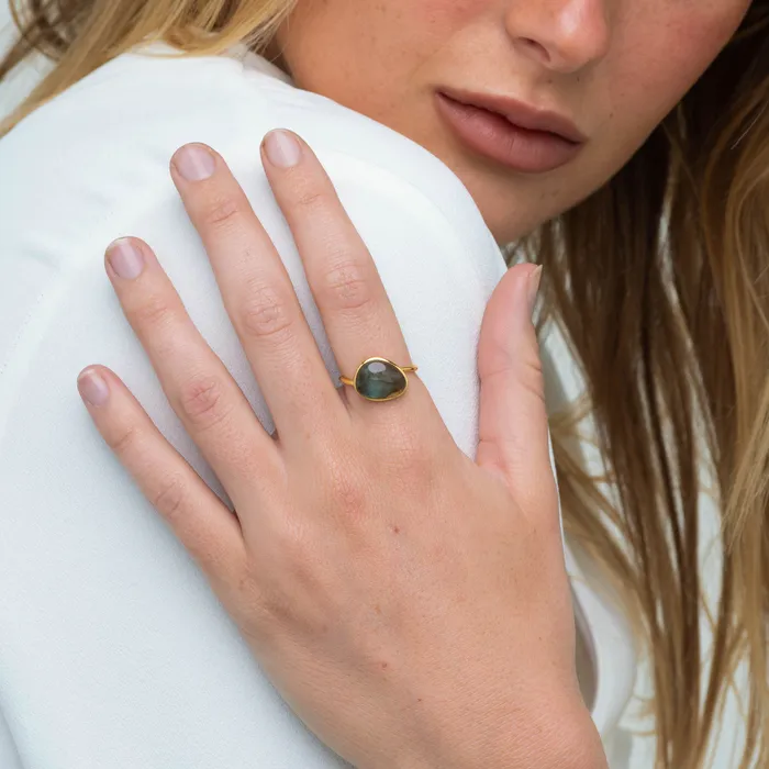 Camile Stone Rings Black Moonstone Oval Statement Open Ring Camile Stone Rings Black Moonstone Oval Statement Open Ring
