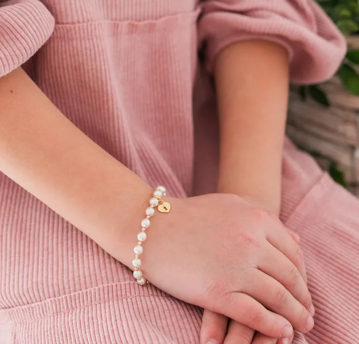 Cherished Moments Bracelets 14K Gold Plated Pearl Baby Bracelet with Locket for Kids