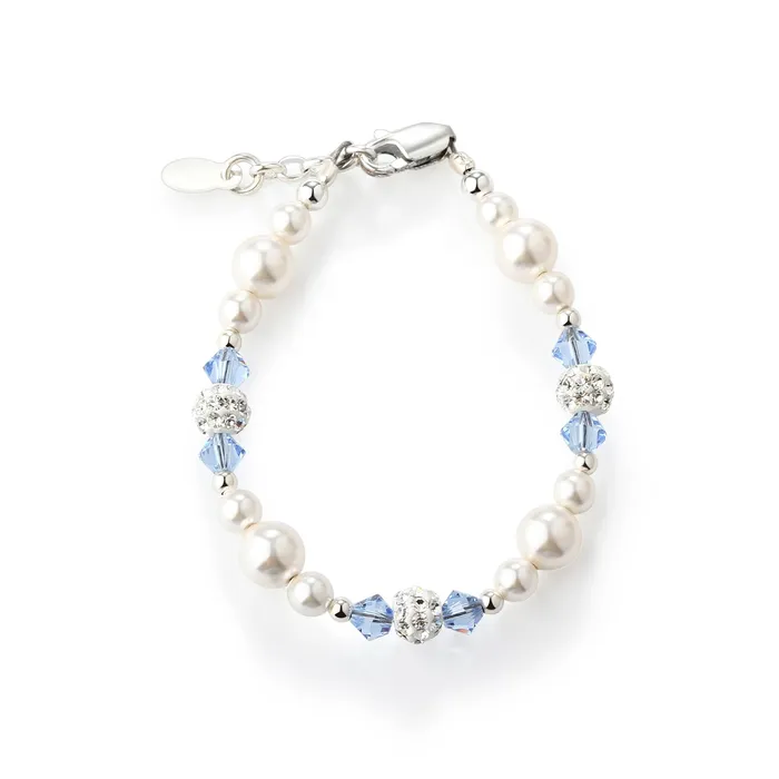 Cherished Moments Bracelets Girls Sterling Silver Simulated Pearl and Blue Crystal Kids Bracelet Cherished Moments Bracelets Girls Sterling Silver Simulated Pearl and Blue Crystal Kids Bracelet